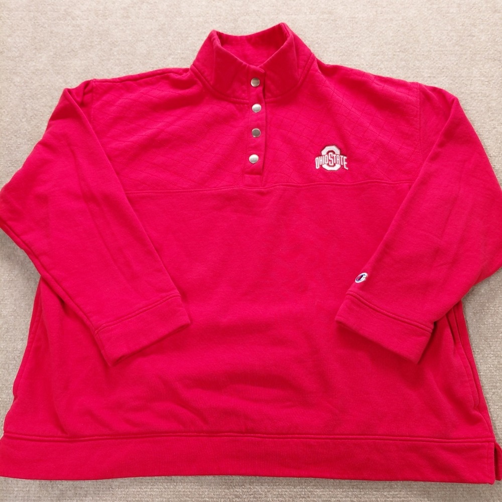 Ohio State Buckeyes NCAA 1/4 Snap Womens LARGE Pullover Front Pocket Red Logo - Picture 1 of 12